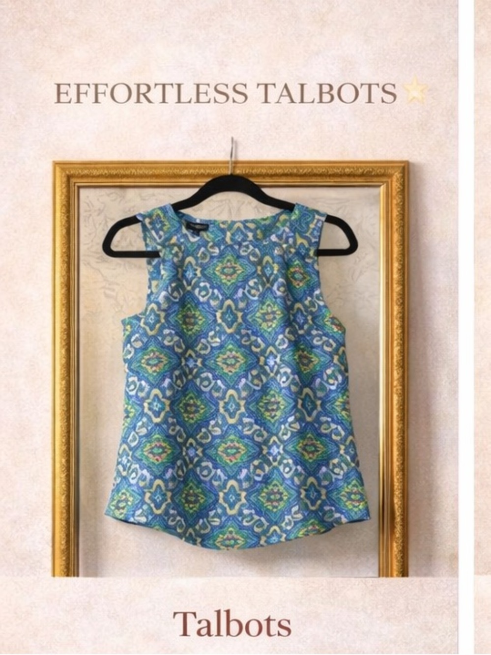 TALBOTS Blue and Green Patterned Women's Top - Picture 2 of 6